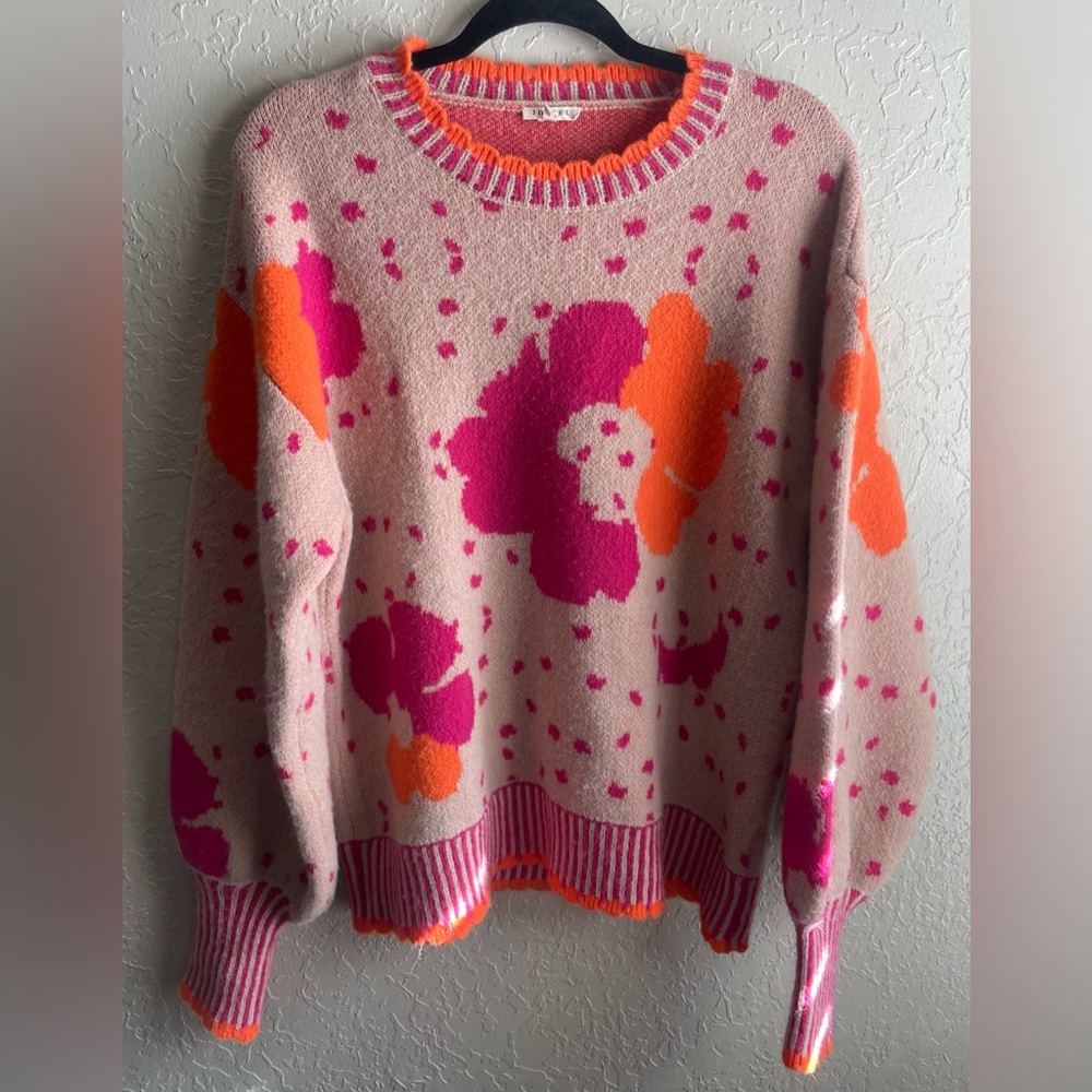 JODIFL Mixed Print Knit Pullover with Colored Trim